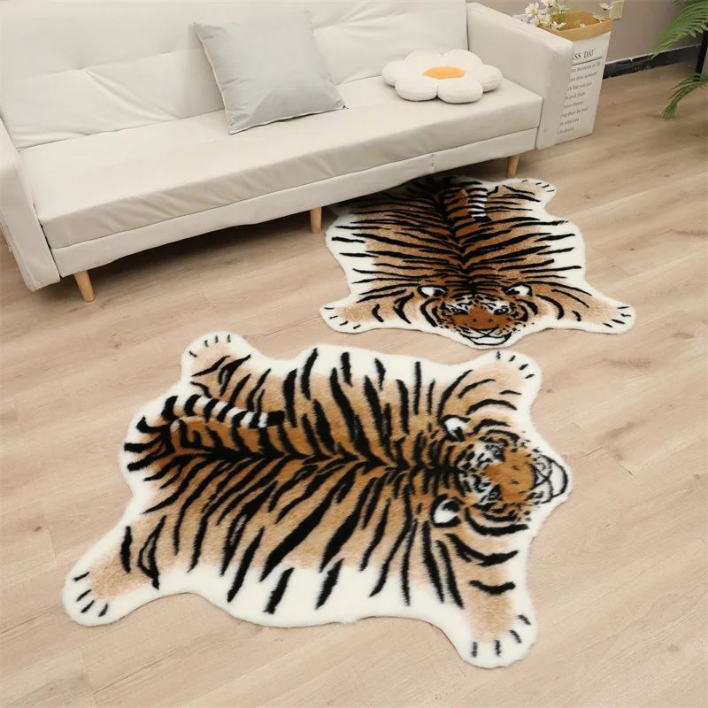 Carpet for Living Room Tiger Leopard Print Plush Bedroom Bedside Mat Home Decoration Cartoon Fluft Rug