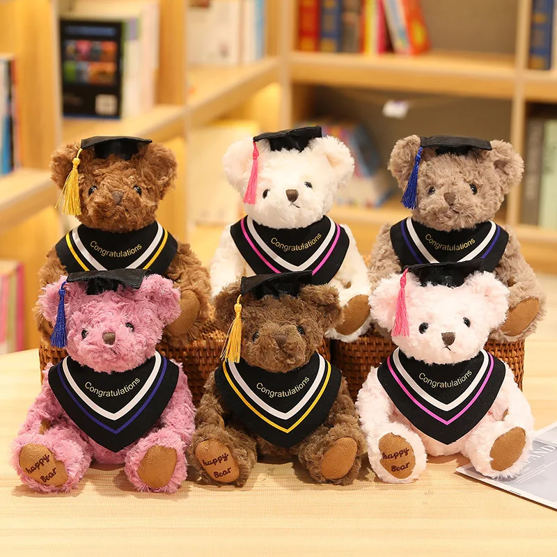 Custom 20cm brown graduation Bear hooded robe Unisexes wholesale different standing Bears plush gift