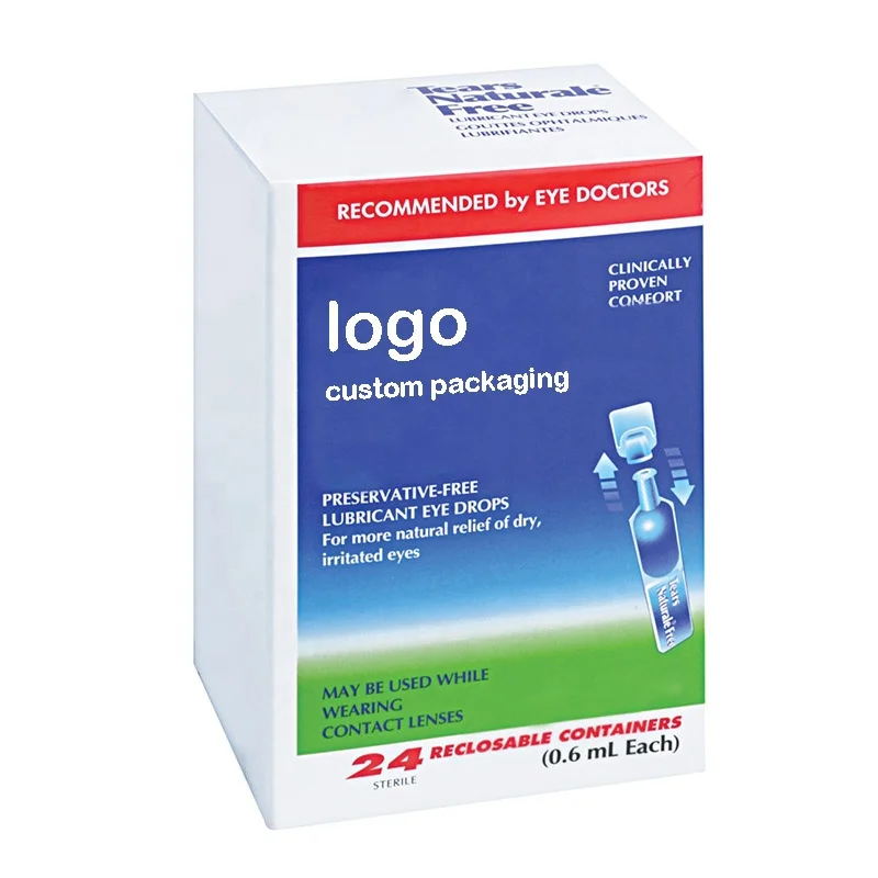 Ertificial tears Lubricant medical eye drops Custom product packaging box Foldable color boxes