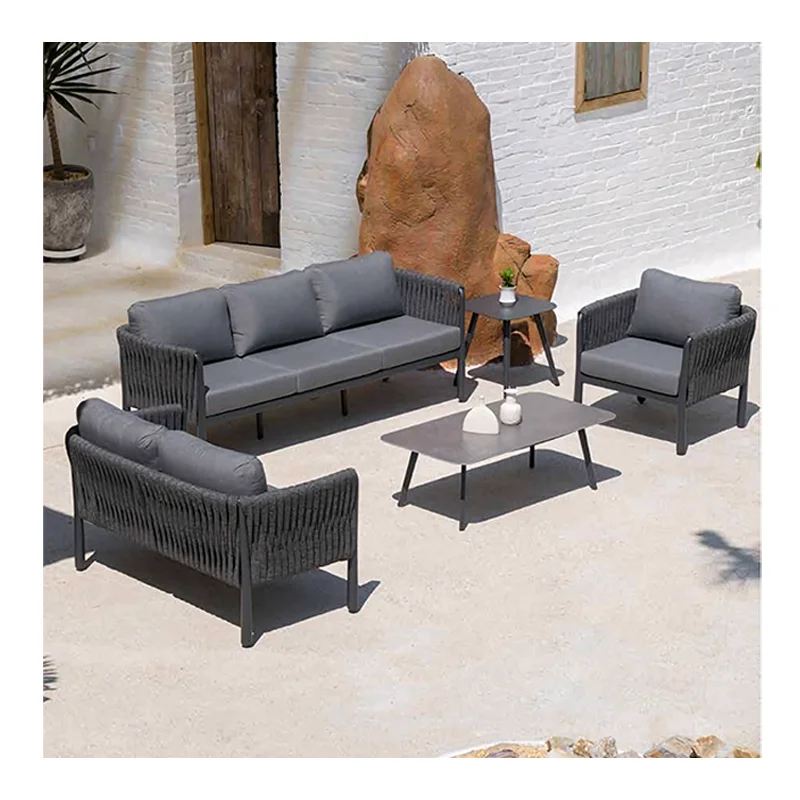 Modern Garden Lounge Rope Waterproof Fabric  Metal Sofa Set Aluminum Alloy Outdoor Sofa