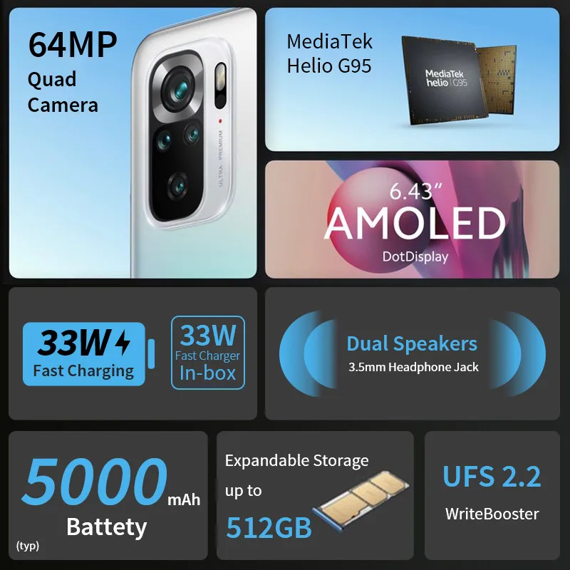  Смартфон Xiaomi Redmi Note 10S 8 + 128 ГБ 6 43 дюйма 64 мп 5000