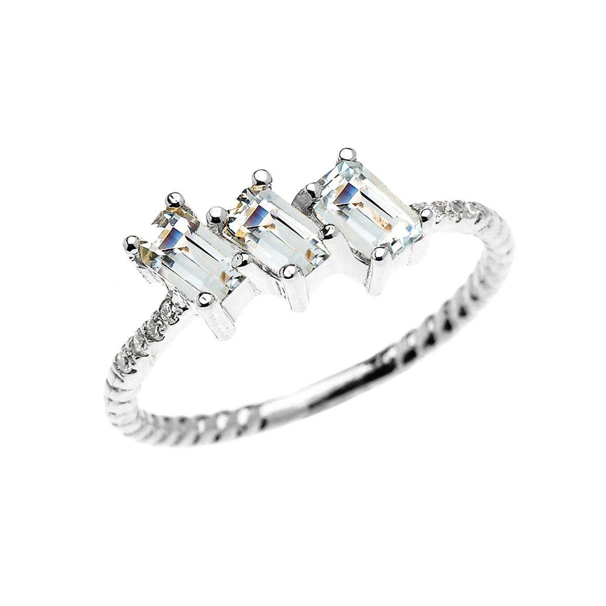  10K/14K/18K Gold Jewelry Three Gemstone Diamond Ring Natural Moonstone