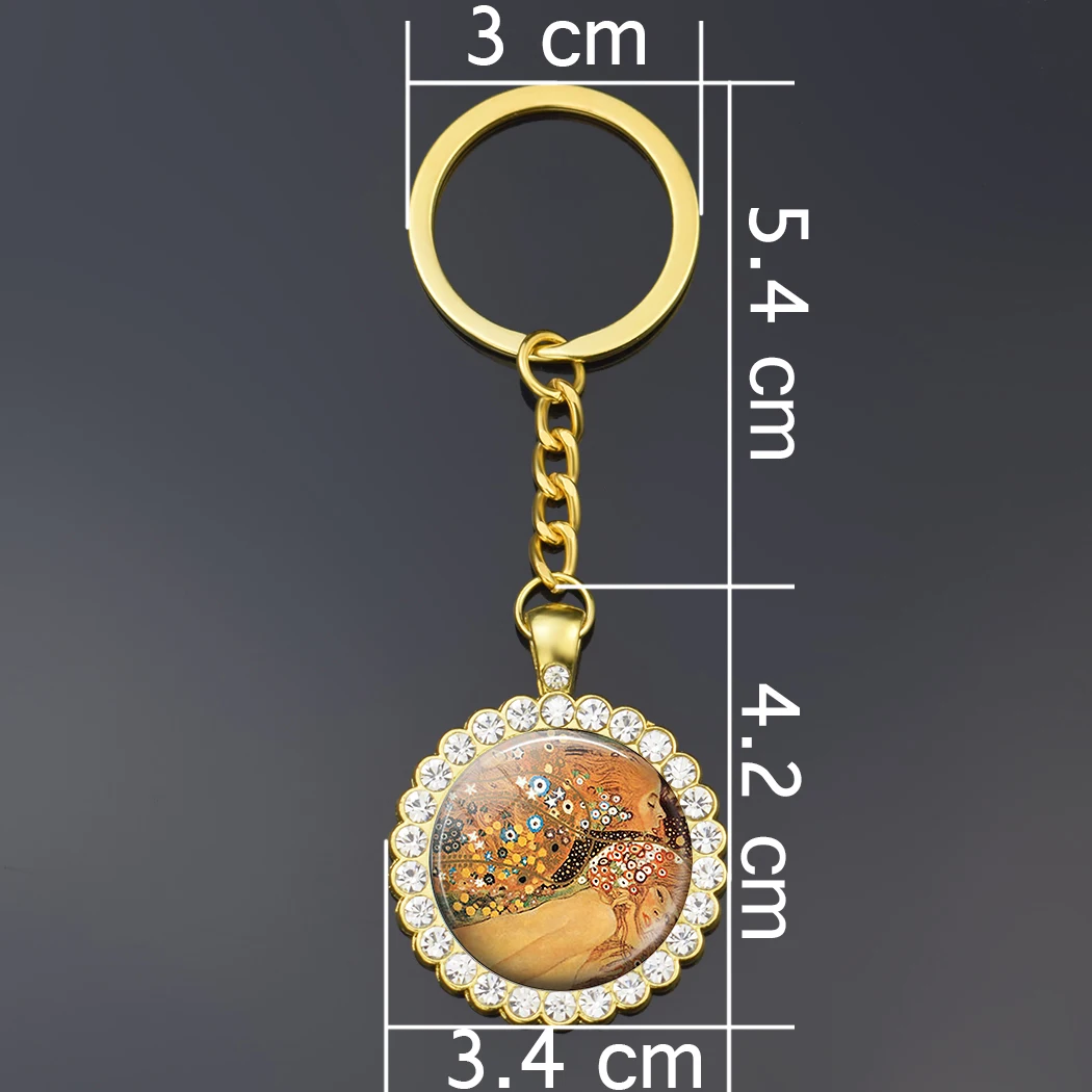 Bling Keychain for Women Gustav Klimt the Kiss Rhinestone Craft Golden Key Pendant Couples Gifts for Boyfriend and Girlfriend