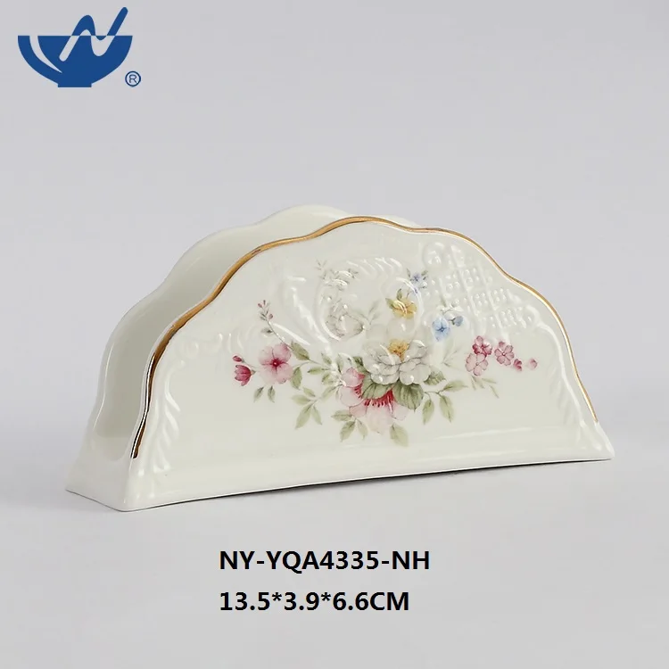 New Design Hot Sale Emboss Flower Printed Chopsticks Rest Ceramic Chopsticks Rest With Gold Rim