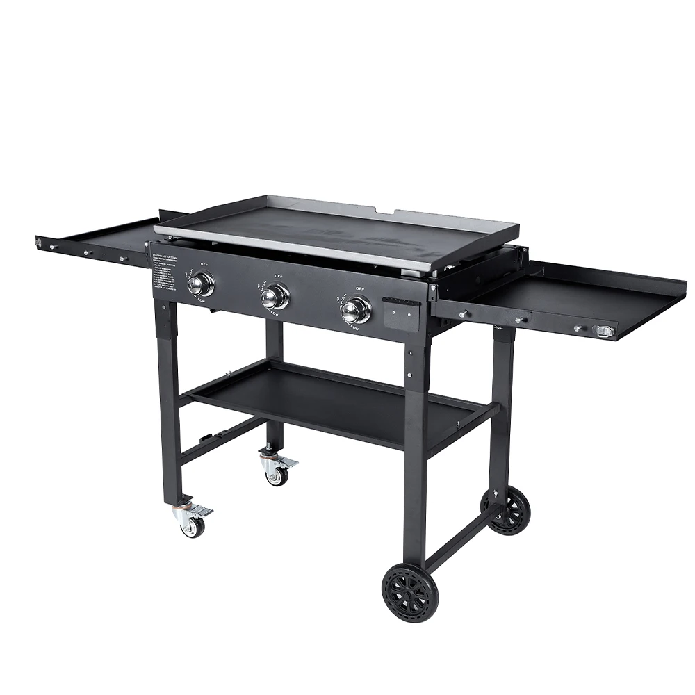 Outdoor 3 burners food grade gas griddle saute pan using gas flat plate griddle grill for camping
