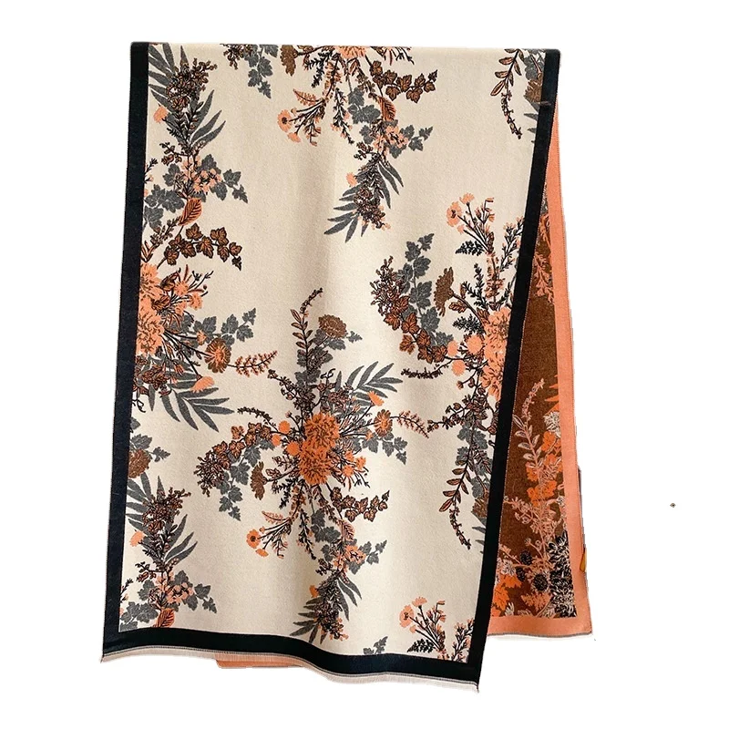 Китайский Стиль Женский двухсторонний утолщенный кашемировый платок Модный осенне-зимний теплый хлопковый шарф для кондиционирования воздуха