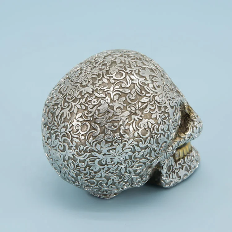 Latest Art Halloween Silver Gray Head  Skulls With Flower Pattern Ornaments