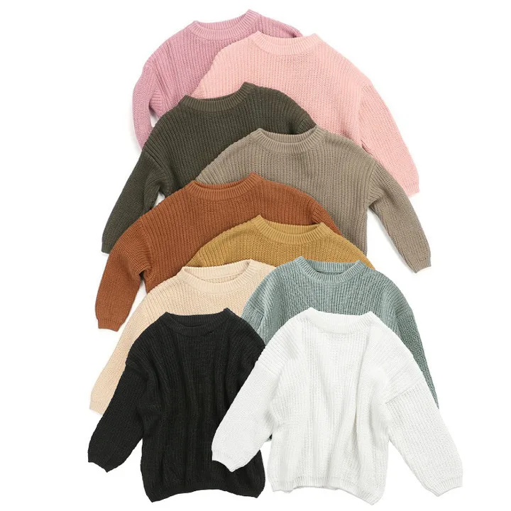OEM US Australia Korean Boys Children Sweaters Winter Long Puff Sleeve Girls Plain Knitted Jumpers Soft Baby Kids Pullover