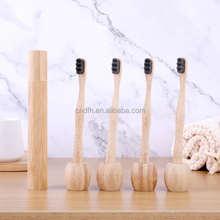 Ultra soft 10000 nano bristle adult bamboo toothbrush with wooden protective case