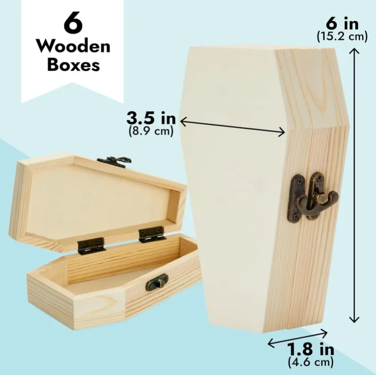 Unfinished Halloween Clamshell Jewelry Storage Box Wooden Coffin Shape Box With Hinged Lid