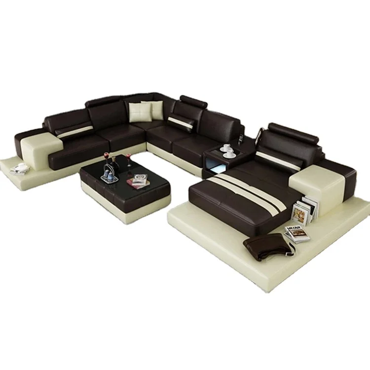 Good Quality Modern Design U Shape Furniture Living Room Sofa Set Genuine Leather