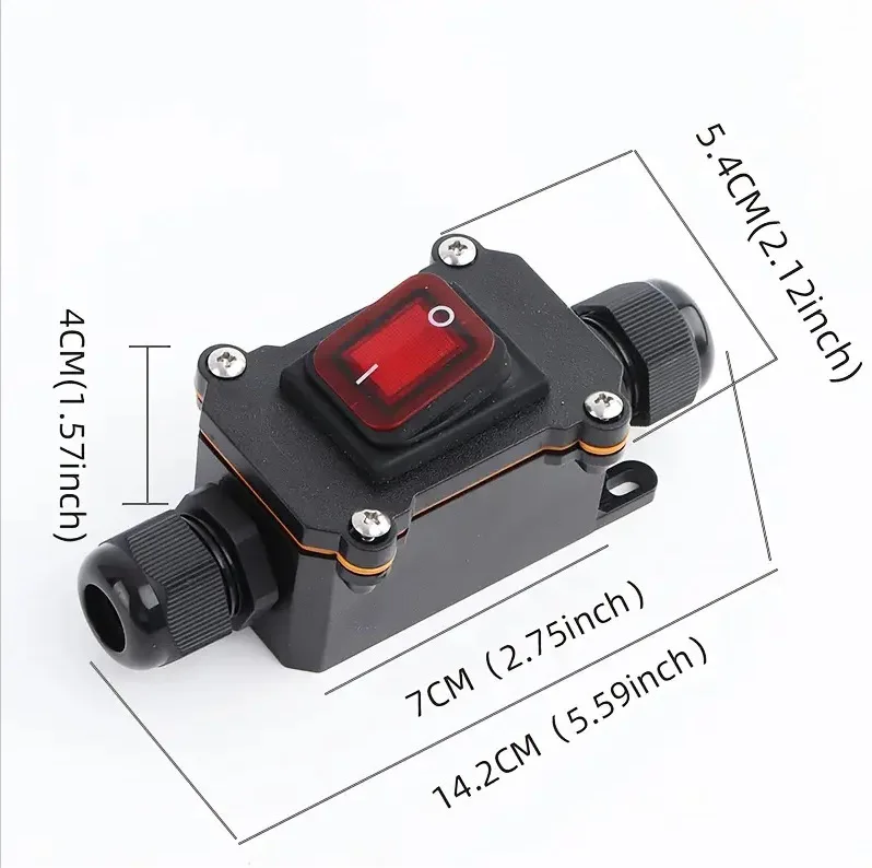 Outdoor Marine Rocker Switch Inline Power Cord  on Off Waterproof Junction Box 16A High Current Connector