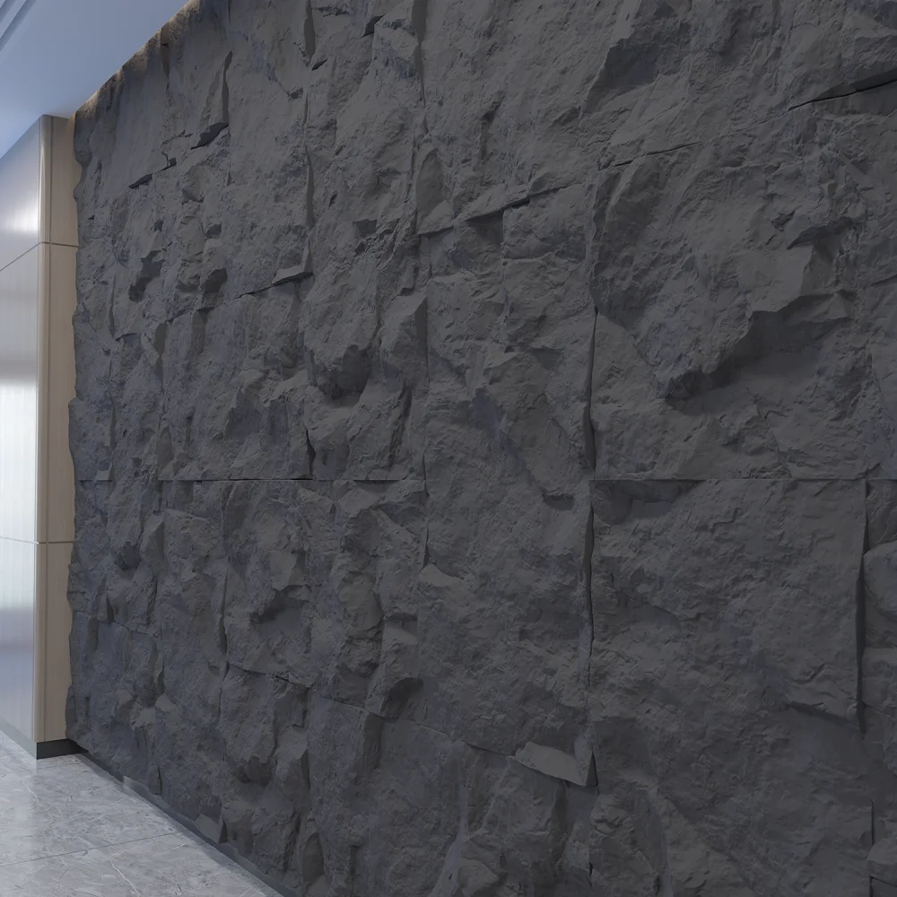 Lightweight Mountain polyurethane rock stone 3D wall panel Exterior Faux pu rock stone veneer wall panels