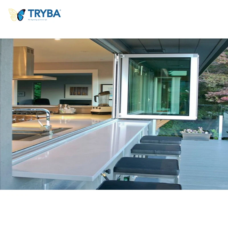 Wholesale Soundproof aluminium profile double glass folding window for kitchen