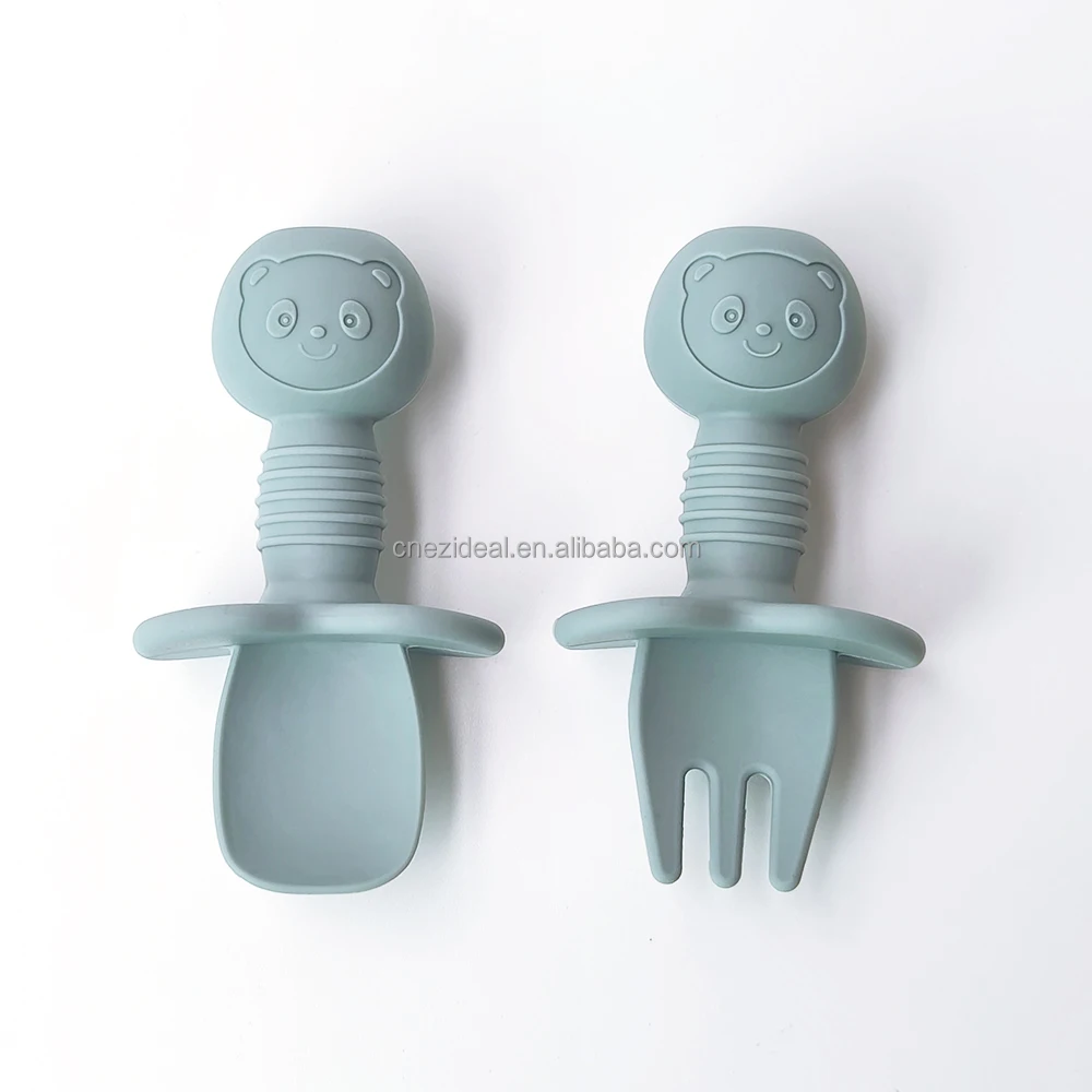 Wholesale Bpa Free Food Grade Soft Toddler Silicone Cutlery  Little MiniTraining Spoon Silica Baby Fork And Spoon Set