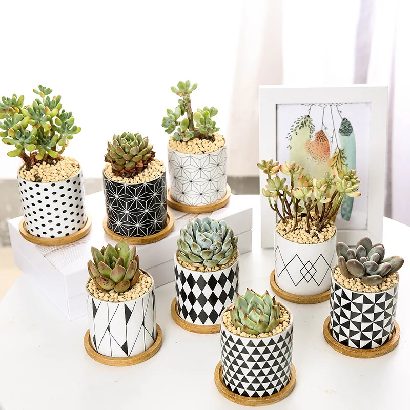 Wholesale Low Moq Indoor Planter Pots Hot Sale Europe Geometric Design Garden Plants Flower Pot Ceramic
