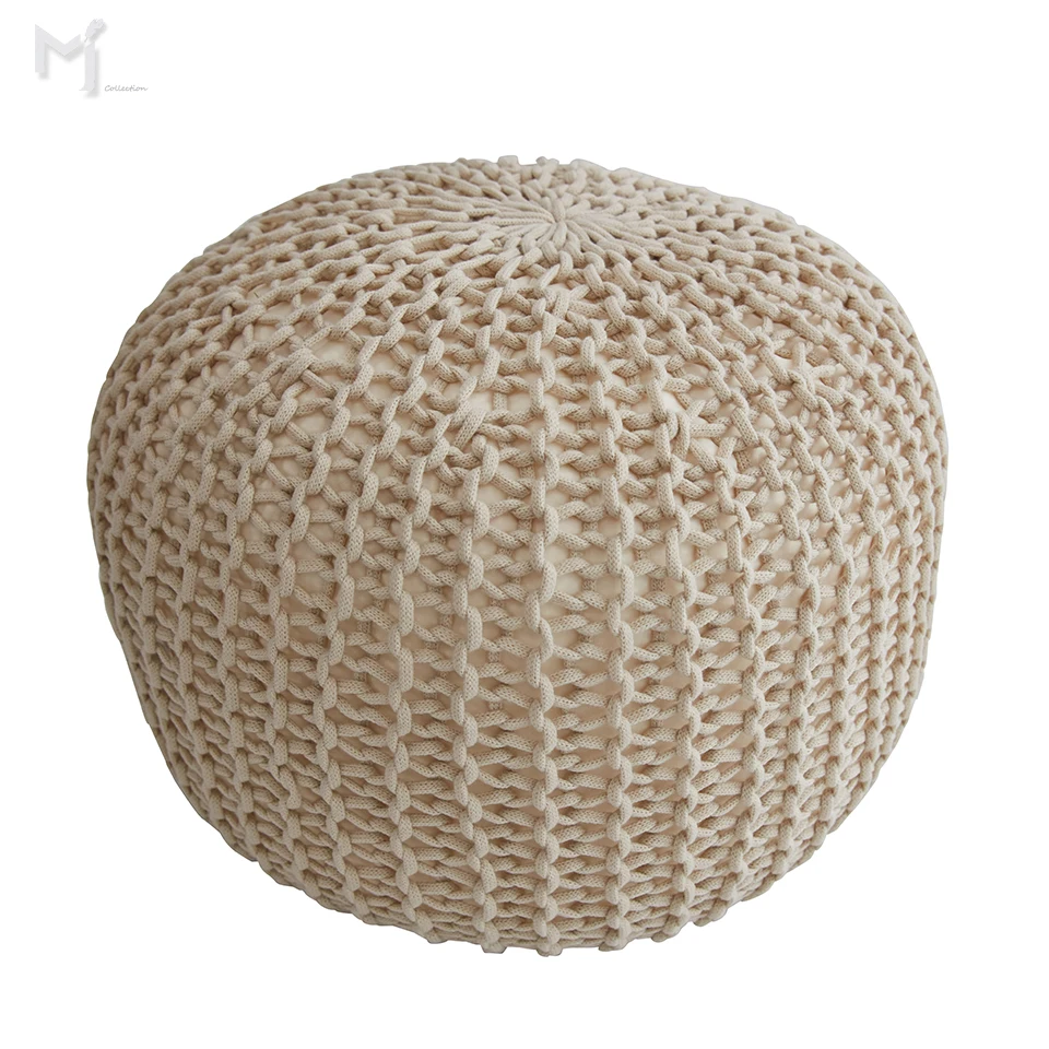 2022 new Knitted Cotton Pouf ,Round Stool For Bedroom
