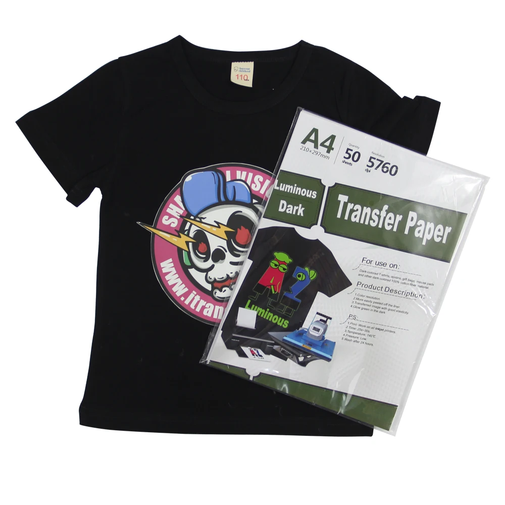 
A4/A3 Fluorescent luminous glow in the darkness wholesale inkjet heat transfer printing paper halloween heat transfer 