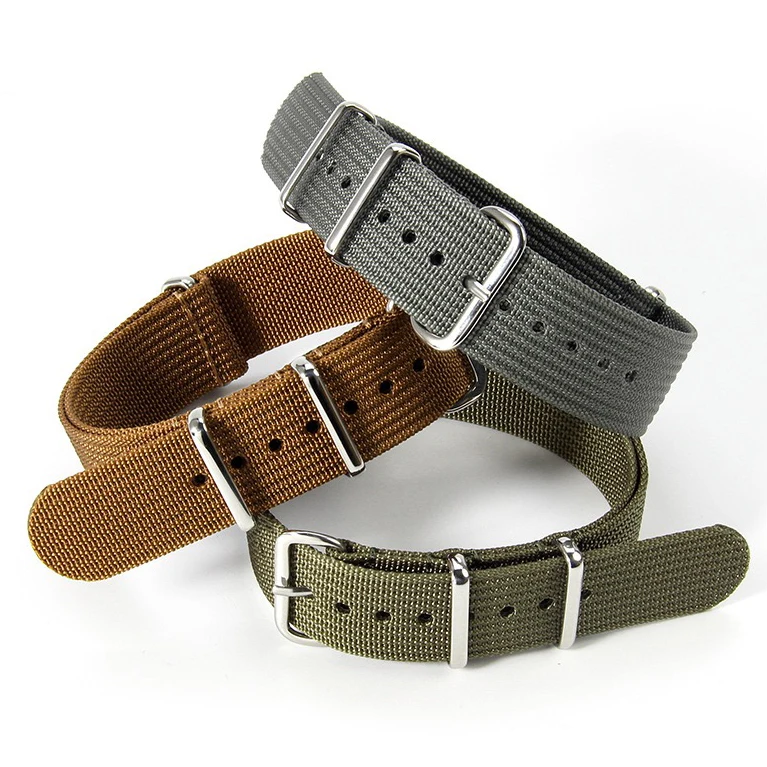 Fast Shipping Ballistic Nylon Ribbon Watch Strap 18mm 20mm 22mm Fabric Braid Nylon Ribbed Nat0 Strap