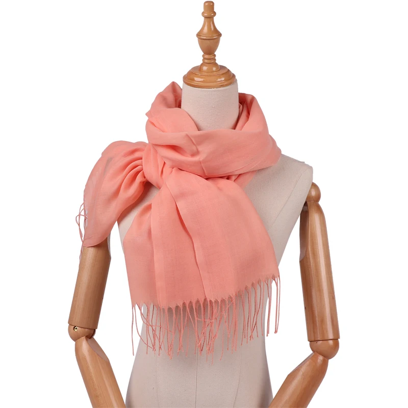 Wholesale Hijab Fashion Soft Ladies Scarves Pashmina Shawls chiffon polyest Spring Solid  Color Plain Tassel Scarf Women
