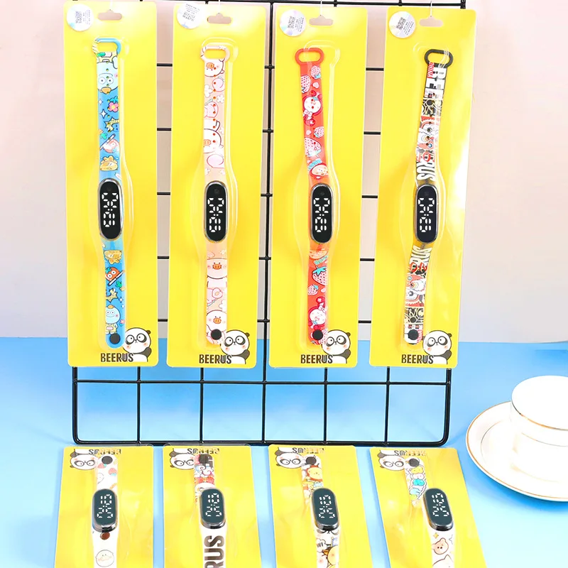 Cartoon Touch Watch Silicone Blister Packing color printing Wrap Bracelet Kids Waterproof Digital Led Watch digital clock reloj