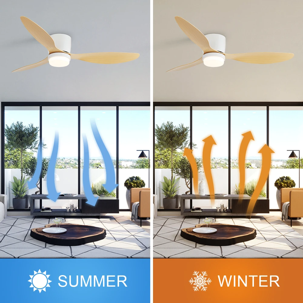 2024 New Ceiling Fan Bedroom Decorative Natural Wood Blades Inverte 3 Color LED Light Ceiling Fan With Remote