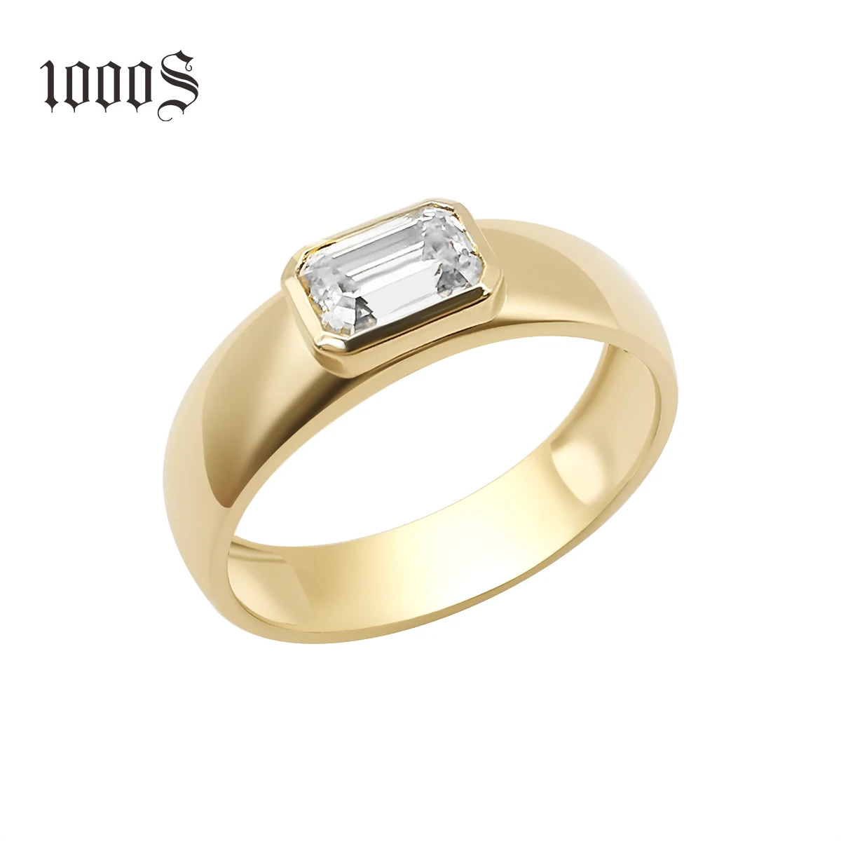 Мужское Золотое кольцо с муассанитом, однотонное желтое кольцо из чистого золота 14 к, Ювелирное Украшение в простом стиле