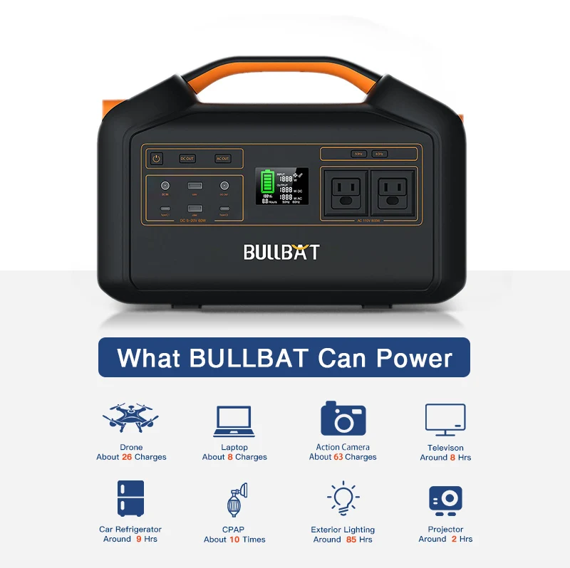 Bullbat Ready To Ship free shipping  Portable Backup Generator 500w 1000w 800w Solar Charging Power Station Lithium Battery Pack