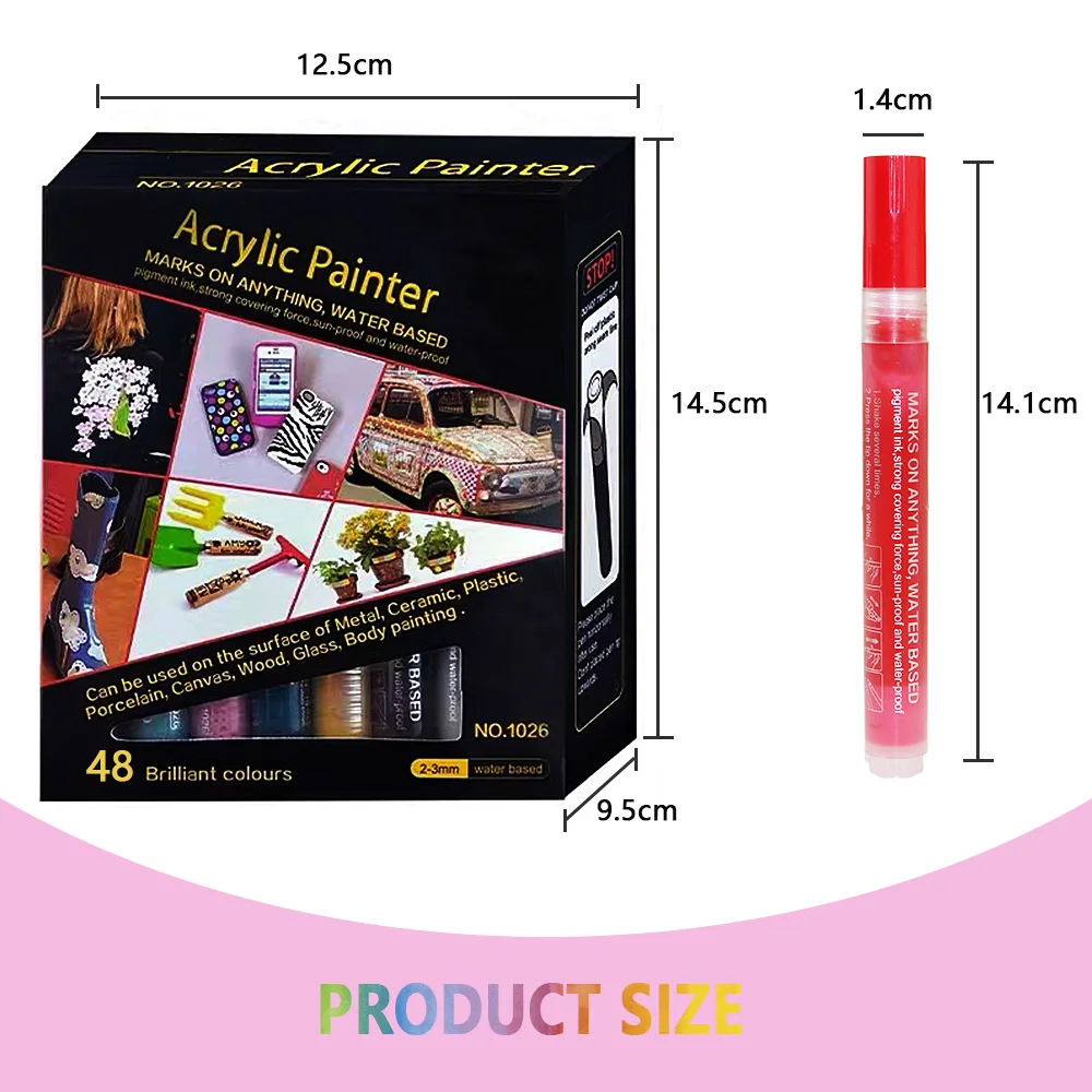 48 colors Ideal for Rock Wood Metal Plastic Glass Canvas Ceramic acrylic paint markers pen
