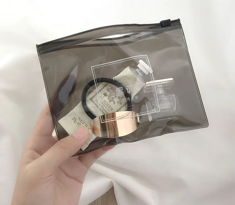 Custom printing logo clear makeup pouch black transparent PVC jelly plastic bag for cosmetic