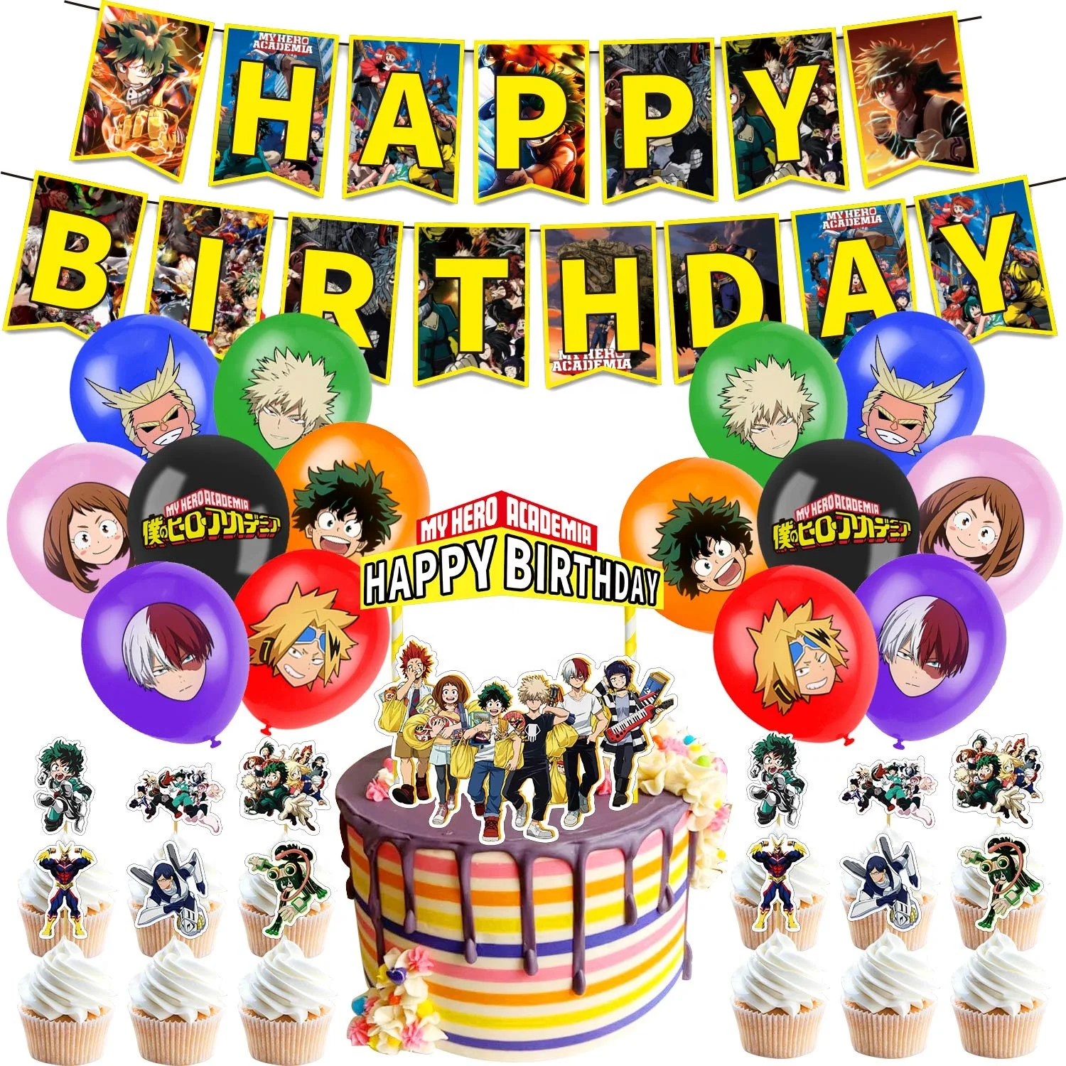 Decoration Gift Kids Boys Toys Banner Cake Topper Flags My Hero Academia Midoriya Izuku Happy Birthday Anime Party Balloons