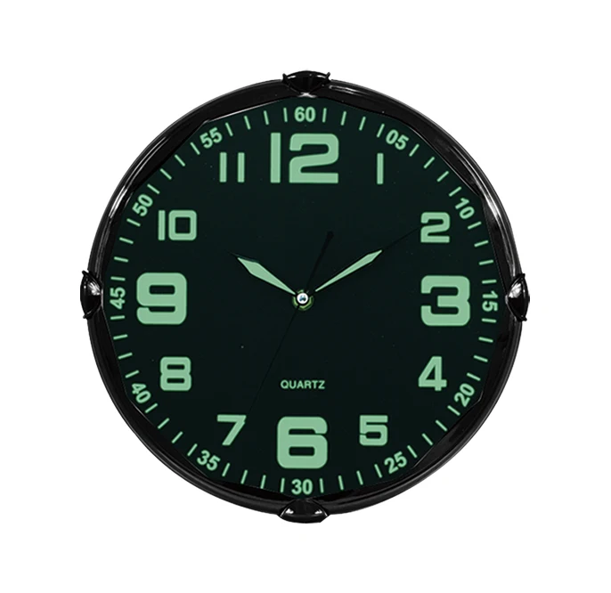 Plastic silent luminous wall clock,glow in the dark wall clock