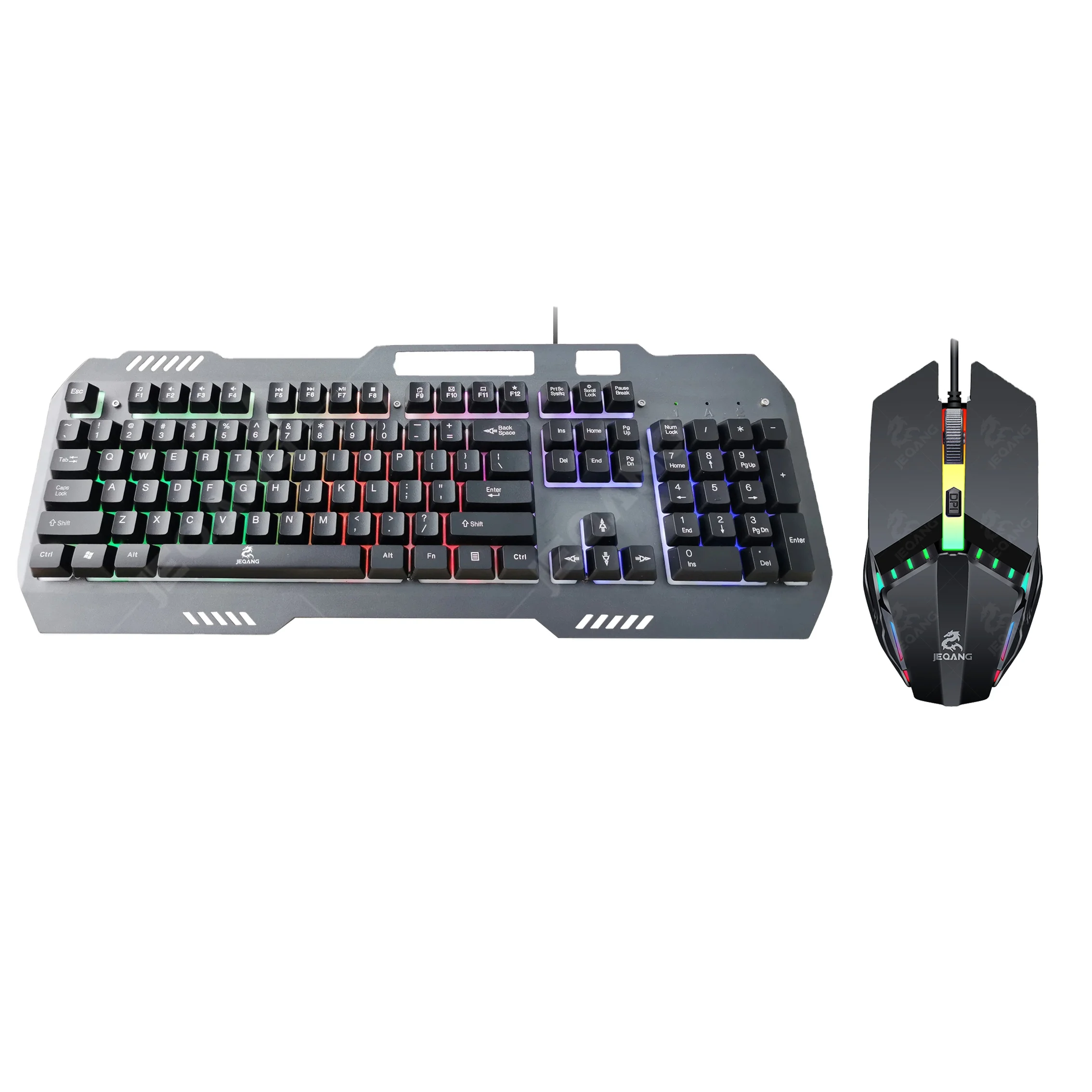 JEQANG Factory Wholesale JK-968 Clear Character Rainbow Light Effect Gaming Keyboard Wired Floating Key Gaming Mechanic Keyboard