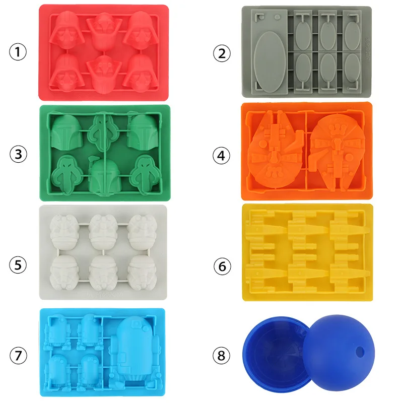 FantasyBear Star War Shaped Mold,Set of 8 Silicone Flexible Molds for Star Wars Birthday Cake Decoration Candy Molds Chocolate M