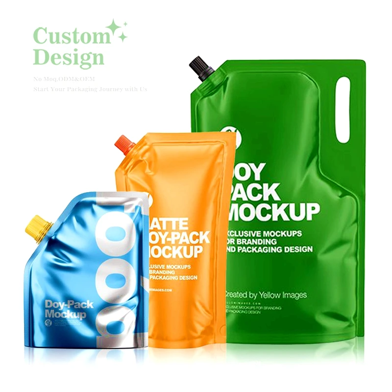 Sourcepack High Quality Custom Printed Stand Up Spout Pouch Eco Friendly Flexible Liquid Packs Drink Package