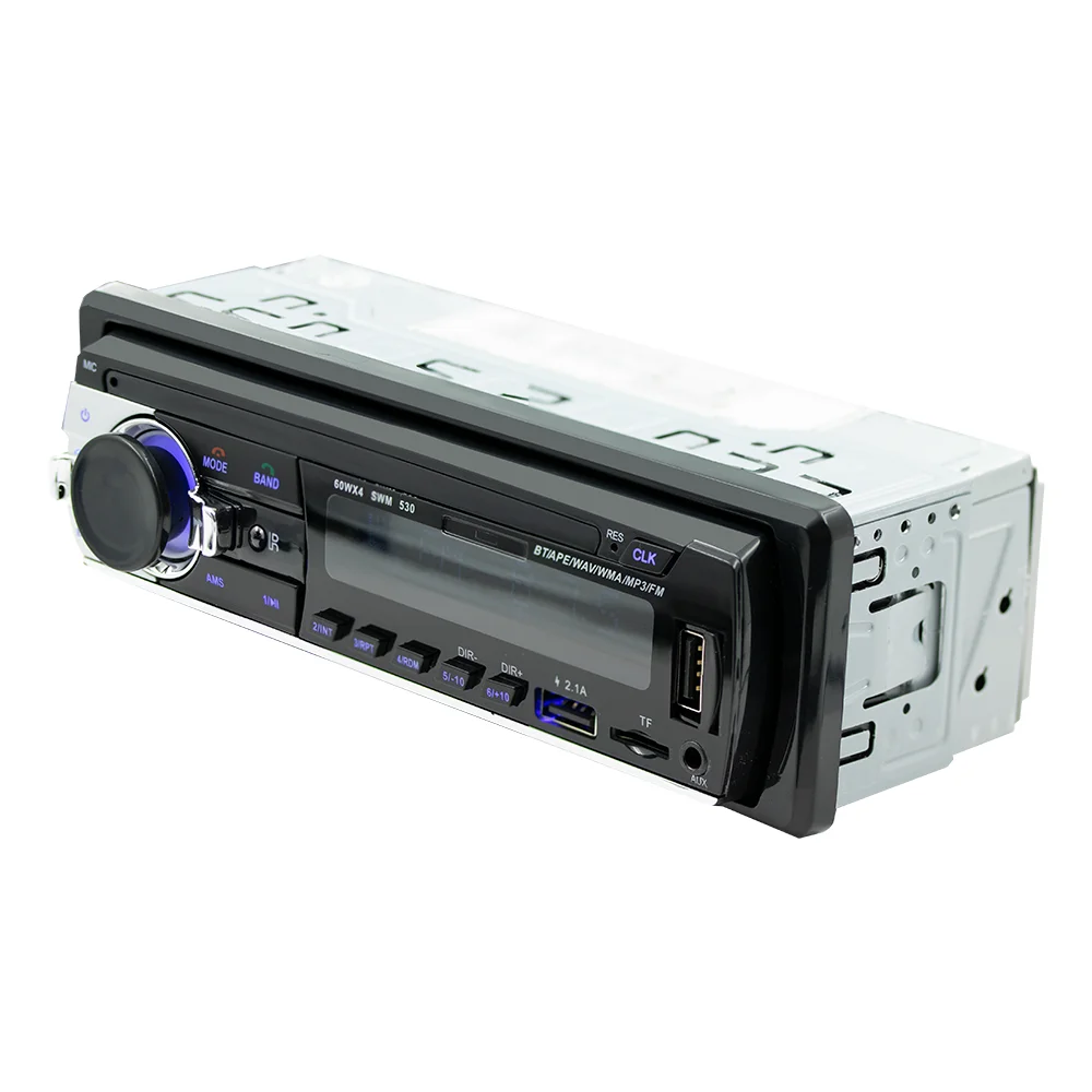 In dash one din fixed panel car stereo receiver FM BT USB FM TF AUX car mp3 with led display colorful button lights 12V remote