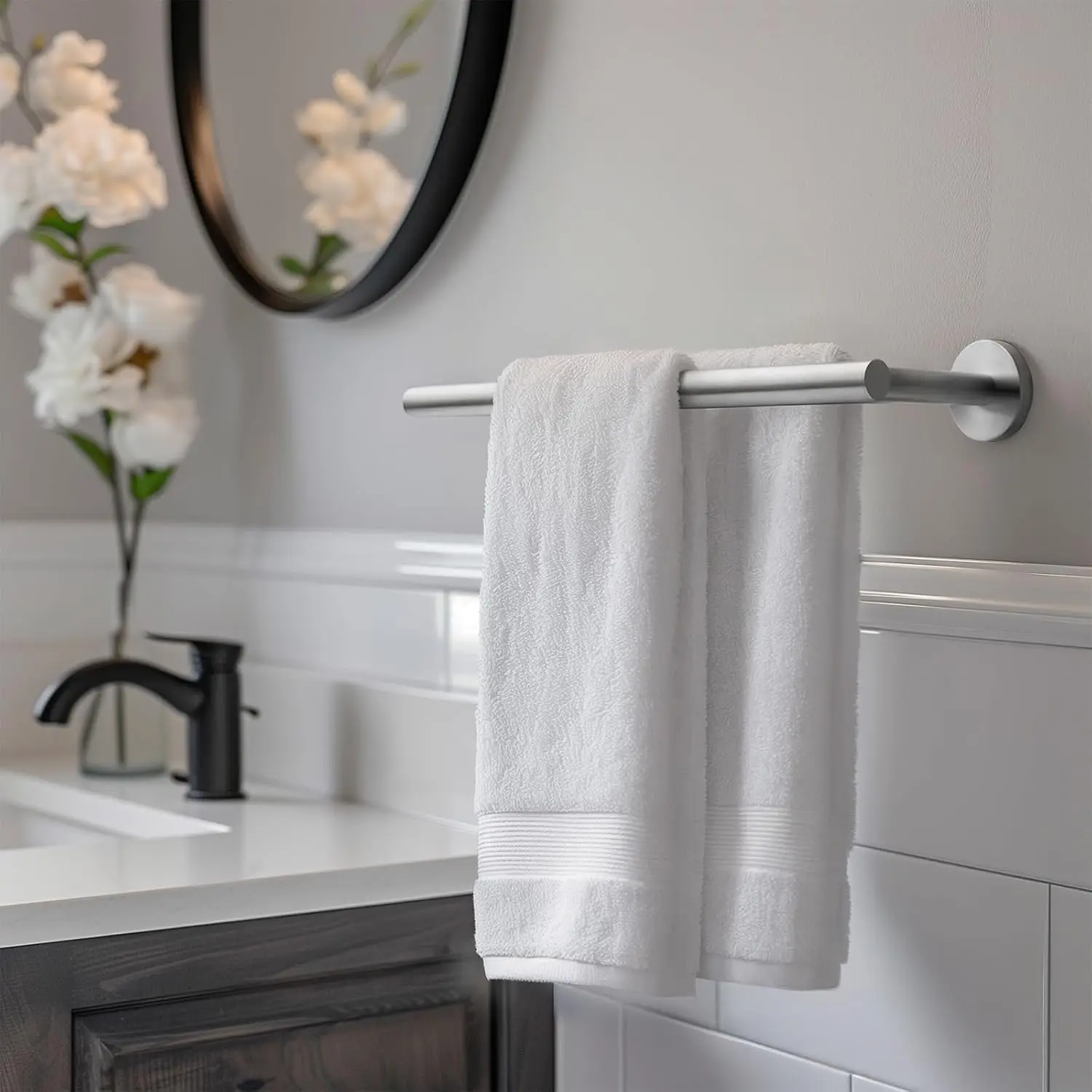 Bathroom wall double-layer towel bar 24 inch brushed nickel towel bar wall mounted 304 stainless steel bathroom towel rack