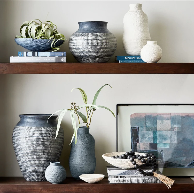 Retro custom logo embossed textured living room handcrafted flower vase bud vases ceramic vase for home decor