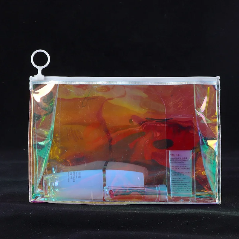 resealable cosmetic makeup sponge brush hologram laser printed logo storage bag