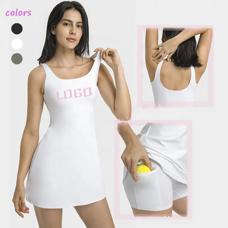 Custom Women Workout Running Tennis Wear with Built in Bra and Shorts Pocket Slim Fit Outdoor Casual Sports Golf Athletic Dress