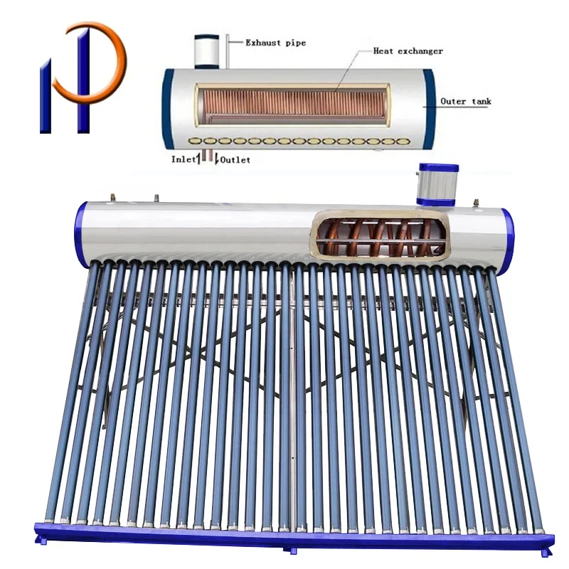 Manufacturer Price Preheated Solar Water Heater Evacuated Tube Stainless Steel Pressurized Home 100 Plastic CB Blue Freestanding