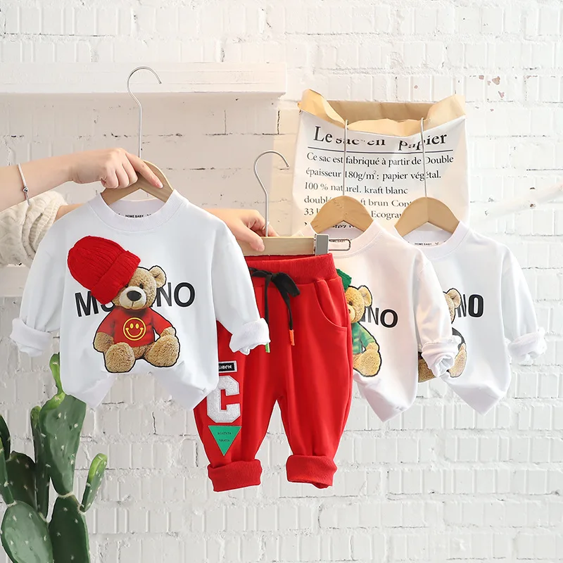 Two Pieces Wholesale Children Clothes Suit with Long-Sleeved Casual Suit Clothing Set for Boys Girls Jeans with Cotton Coat