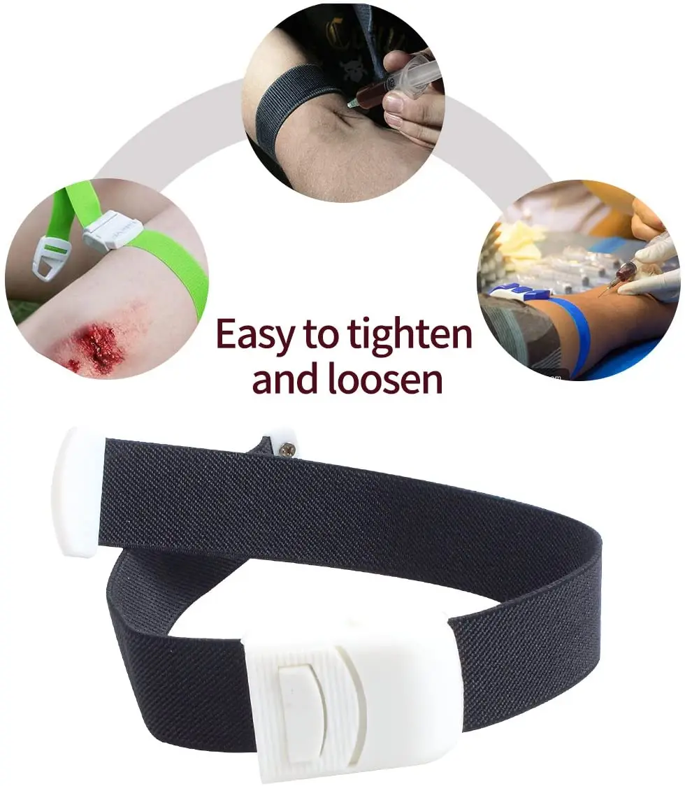 Available Customized Outdoor Cat Plastic Elastic First Aid Medical Rubber Buckle Soft Disposable Tourniquet Rubber