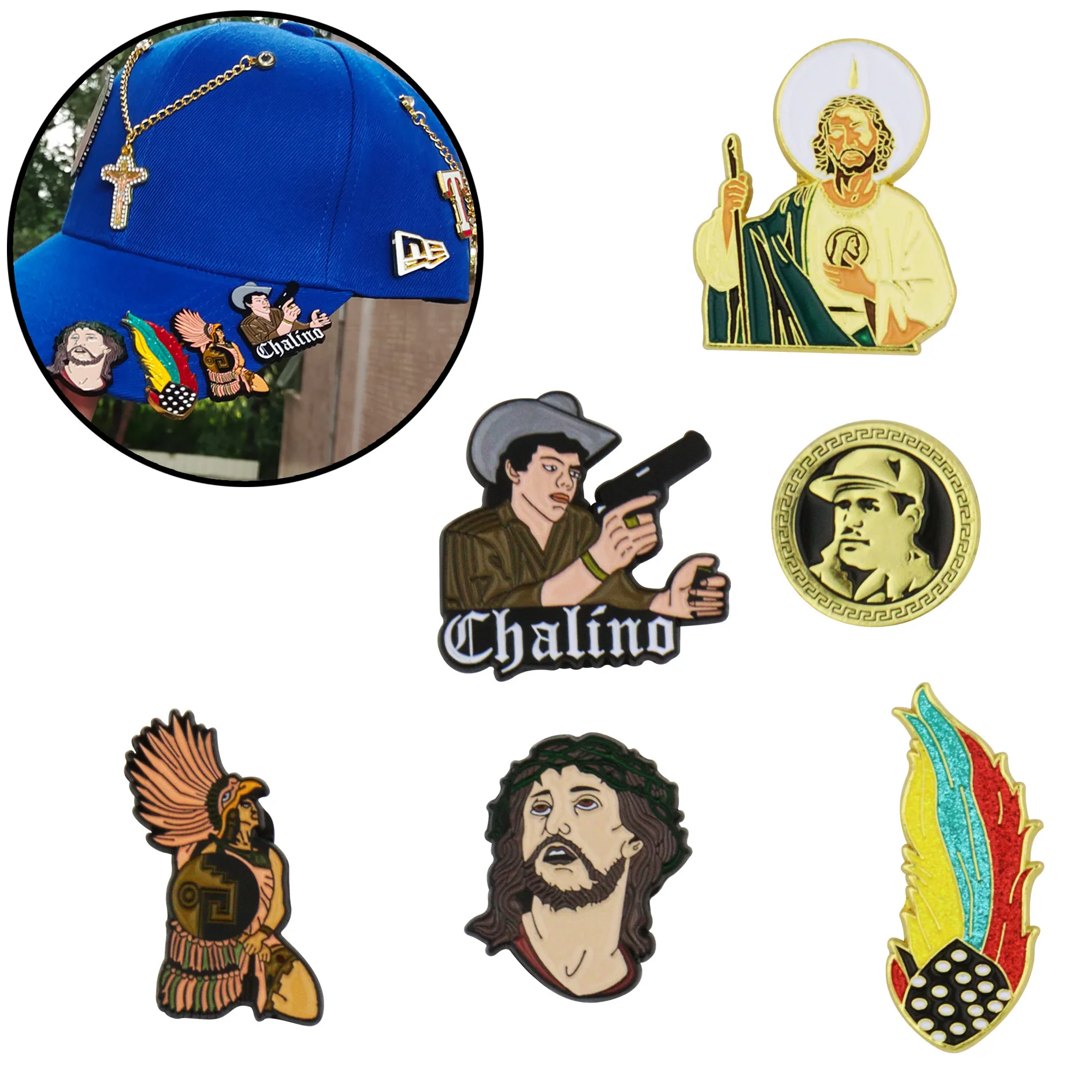 New Arrival Custom Mexican Metal Hatpin Badge New Style Baseball Team Pendant Hat Pins WIth Chain