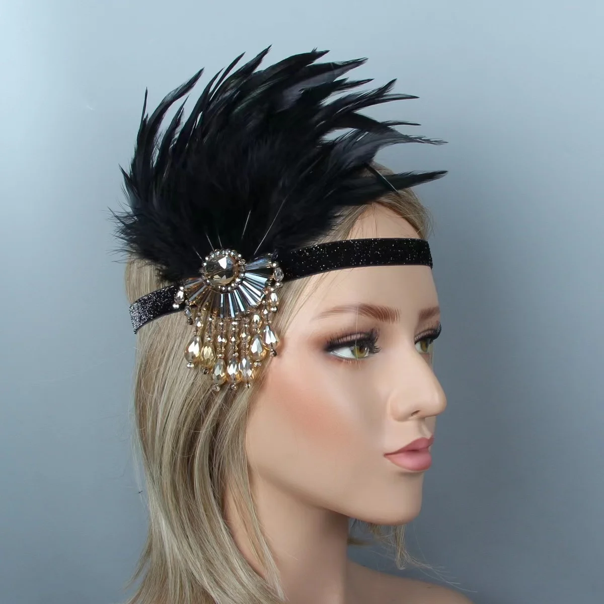 Vintage Women Flapper Headpiece Flapper Headband 1920s Great Gatsby Headdress Bridal Evening Party Feather Headband for Women