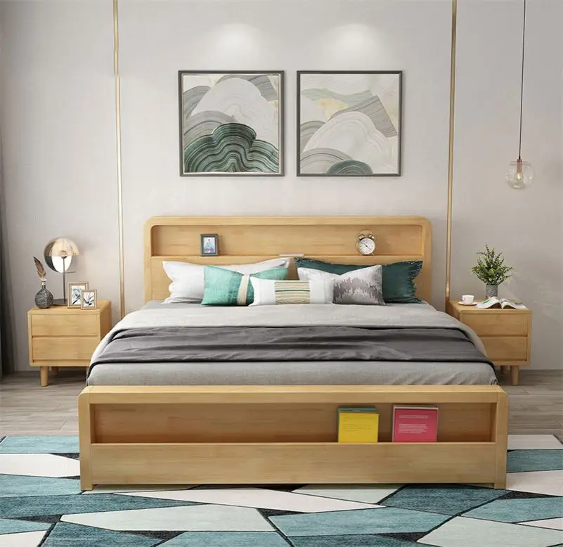 Full Solid Wood Bed Master Bedroom White 1.8M Double Bed Modern Contracted Small Family 1.5M Single Bed