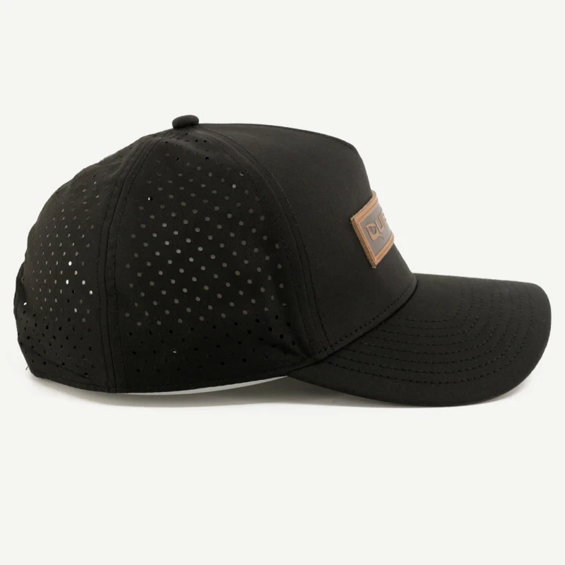 Custom polyester 6 panel leather patch logo laser hole drill perforated golf hat running sports cap for men