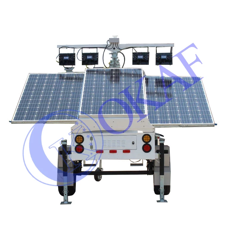 Ac/Dc Powered Mobile Lighting Trailer with Telescopic Mast LED Solar Light Tower IP65 Rating
