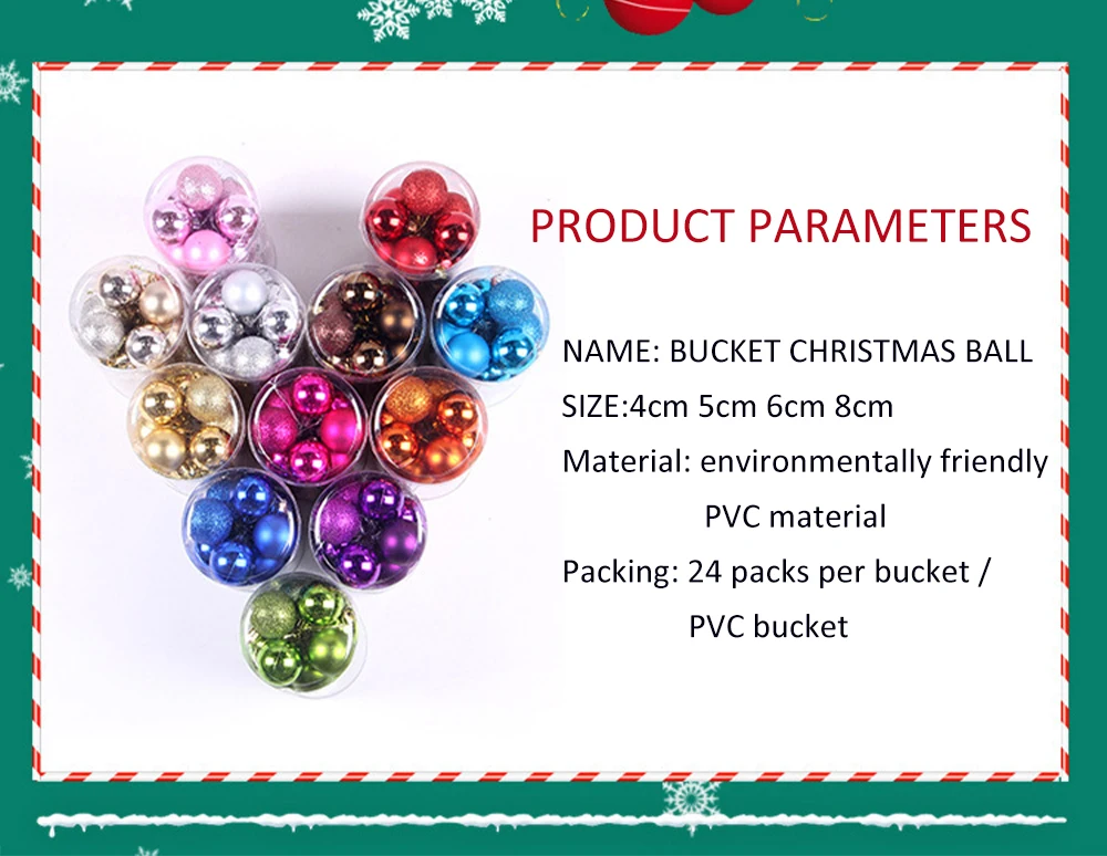 
3-4cm 24pcs Plastic Decoration Ornaments Santa Ball Set Christmas Tree Balls 