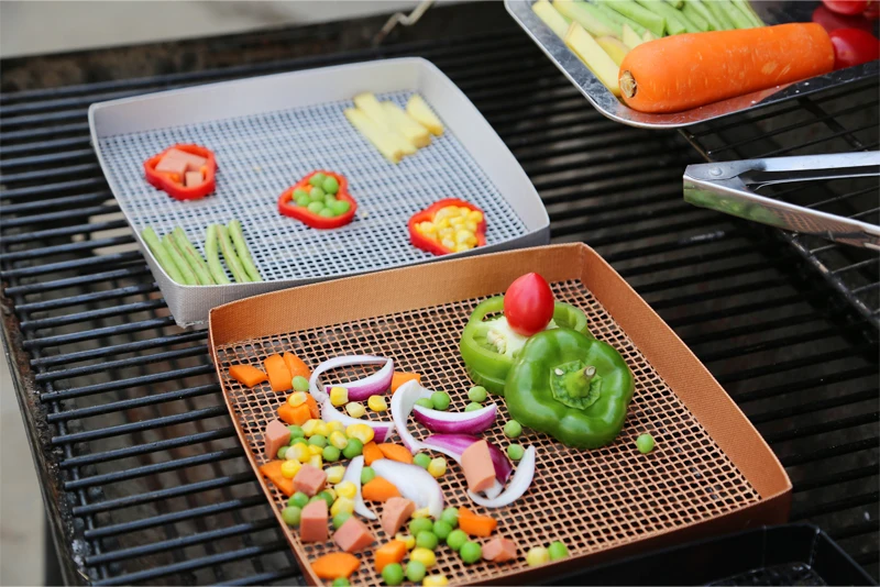 PTFE Coated Fiberglass Non-stick BBQ Grill Mesh Cooking Basket for Oven Microwave